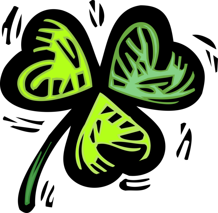 Vector Illustration of St Patrick's Day Four-Leaf Clover Irish Shamrock Brings, Faith, Hope, Love, and Good Luck