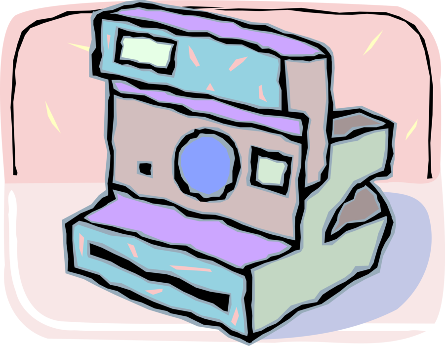 Vector Illustration of Polaroid Instant Photographic Camera Takes Pictures