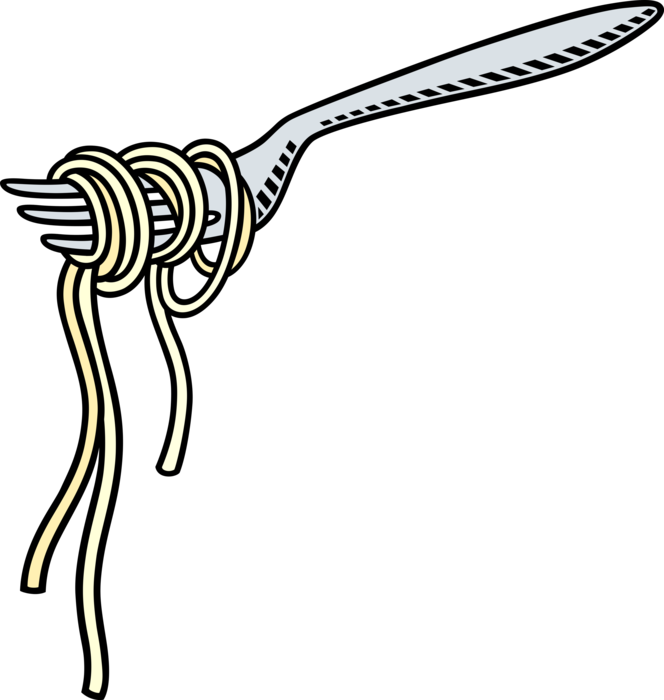 Vector Illustration of Italian Cuisine Spaghetti Pasta with Fork Eating Utensil