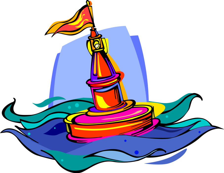 Vector Illustration of Floating Anchored Buoy Marks Maritime Channel or Hazard