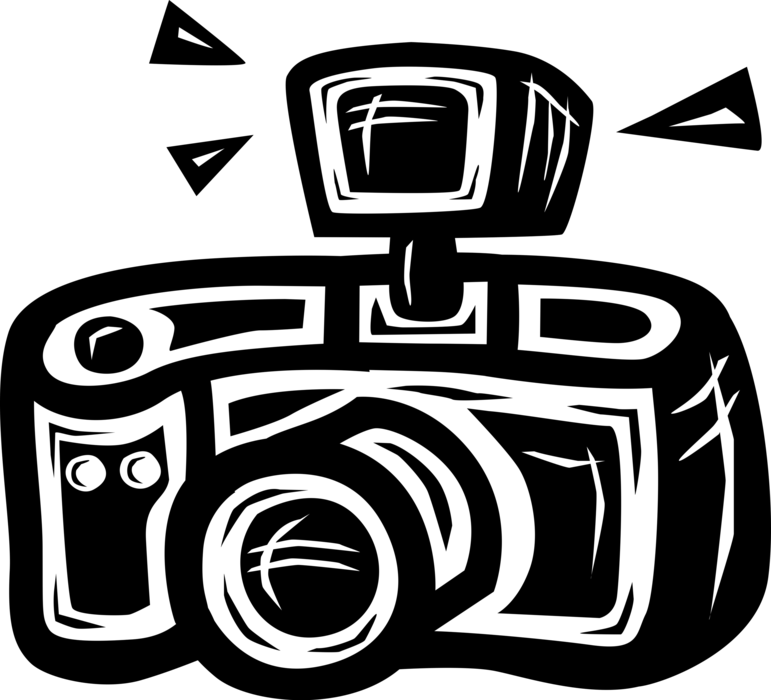 Vector Illustration of Photography Digital SLR 35mm Camera Produces Photographic Images