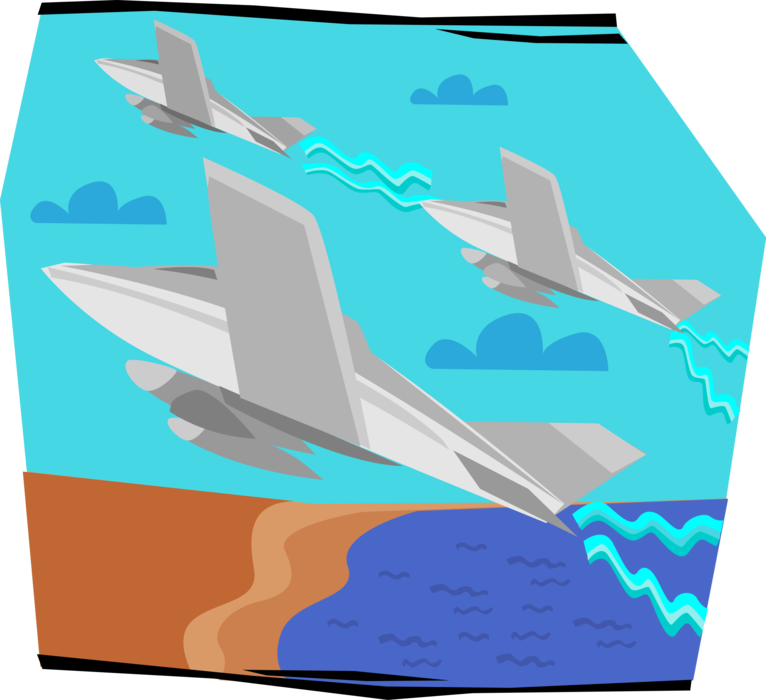 Vector Illustration of Airshow Jet Aviators Display Flying Skills and Capabilities of Aircraft to Spectators