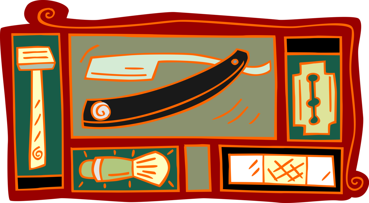 Vector Illustration of Personal Grooming Shaving Razor, Band-Aids, and Brush