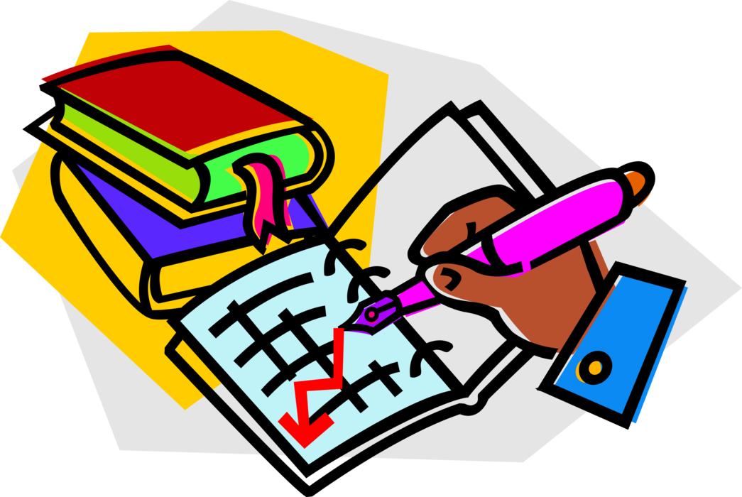 Vector Illustration of Hand with Fountain Pen Writes Financial Economic Data in Notebook