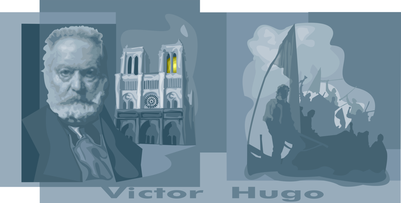 Vector Illustration of Victor Hugo, French Poet, Novelist, and Dramatist of the Romantic Movement