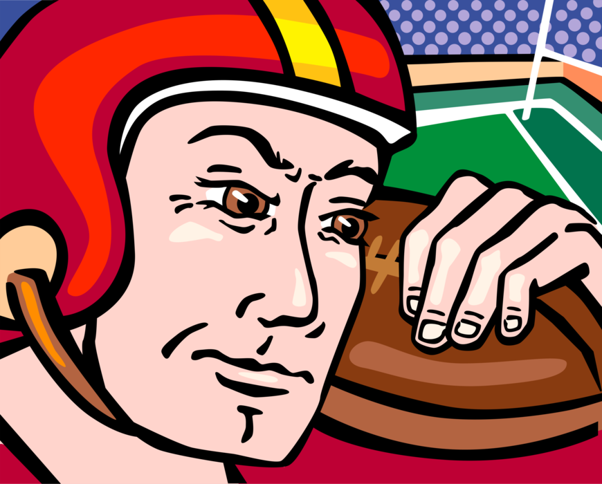 Vector Illustration of Football Player in Helmet in Field with Ball