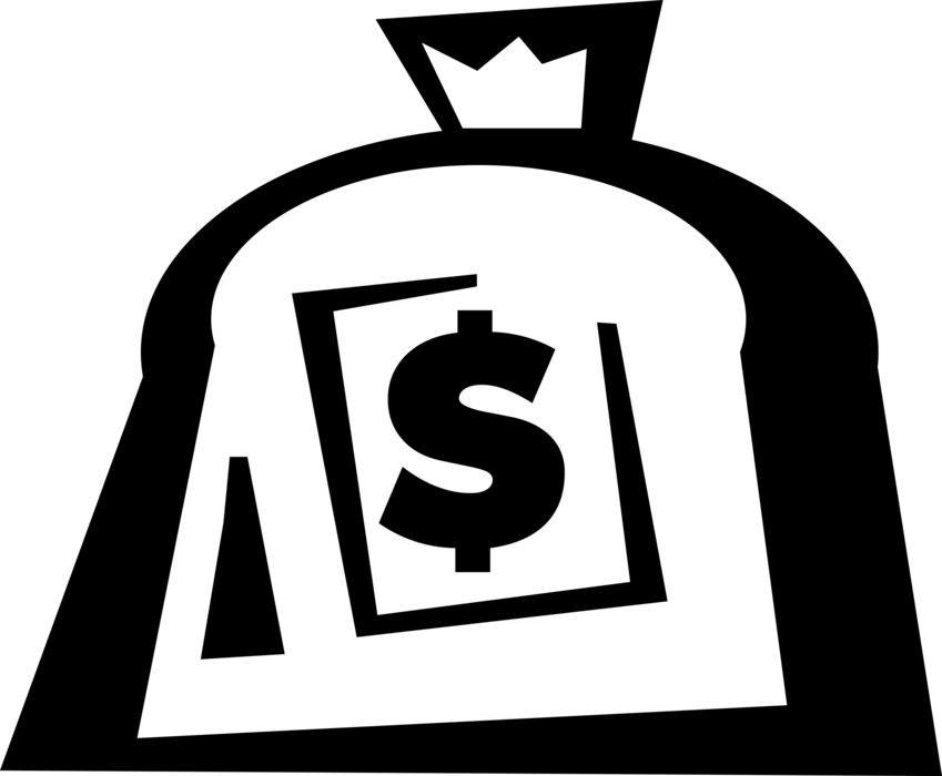 Vector Illustration of Money Bag, Moneybag, or Sack of Money used to Hold and Transport Coins, Cash and Banknotes