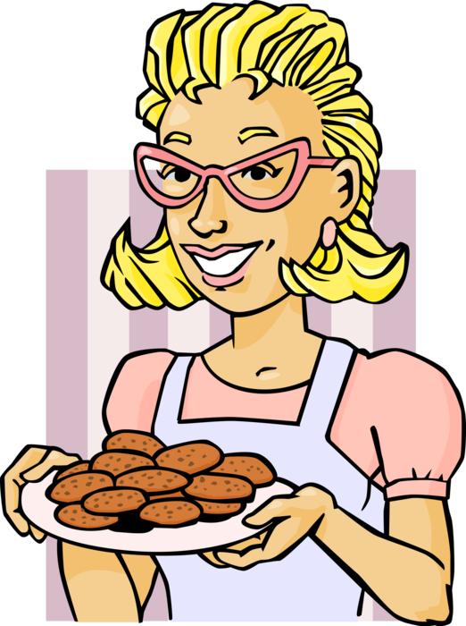 Vector Illustration of Mom Bakes Baked Cookie Snack or Dessert Cookies on Serving Plate