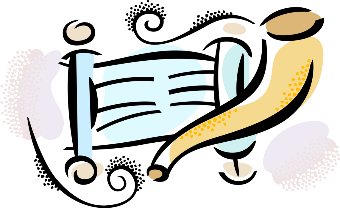 Vector Illustration of Jewish Hebrew Sefer Torah Scroll Containing Writing with Shofar Horn