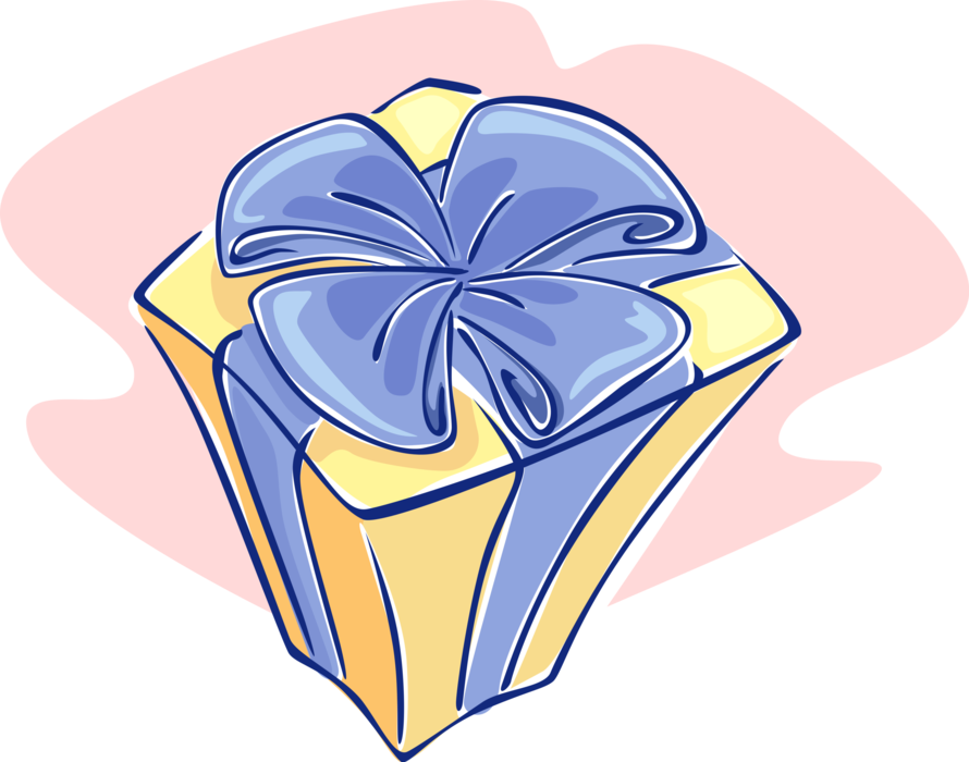 Vector Illustration of Present or Gift Wrapped with Blue Ribbon Bow