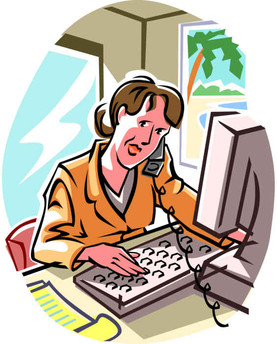 Vector Illustration of Businesswoman in Office on Telephone Call