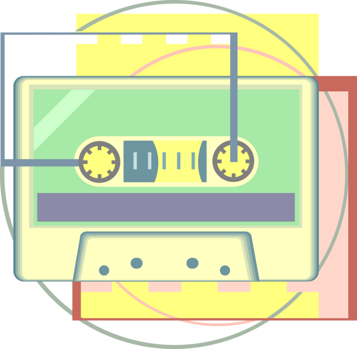 Vector Illustration of Audio Entertainment Analog Cassette Magnetic Tape for Recording and Playback 