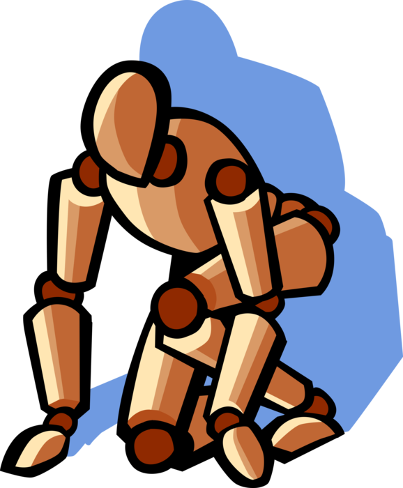 Vector Illustration of Wooden Artist Mannequin Runner in Set Position