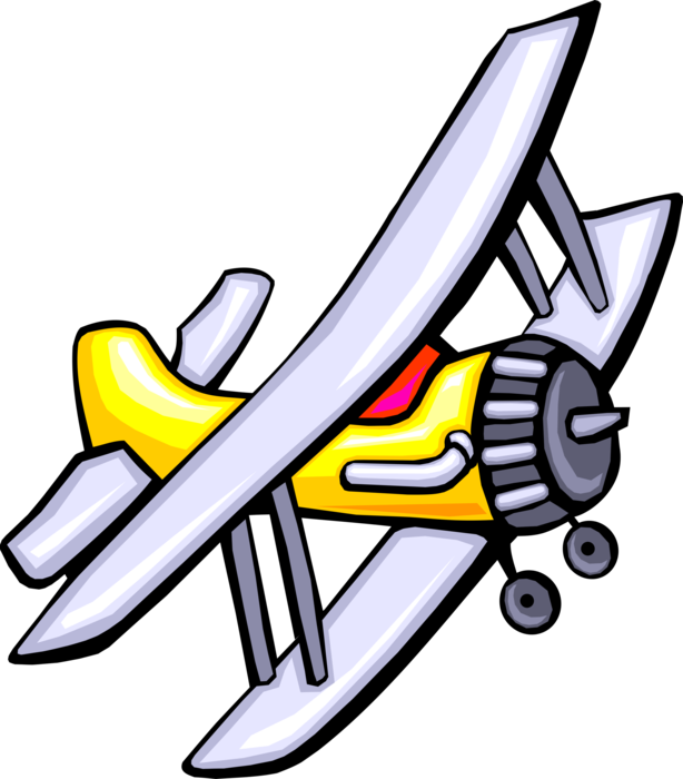 Vector Illustration of Biplane Fixed-Wing Aircraft Airplane with Two Main Wings and Propeller