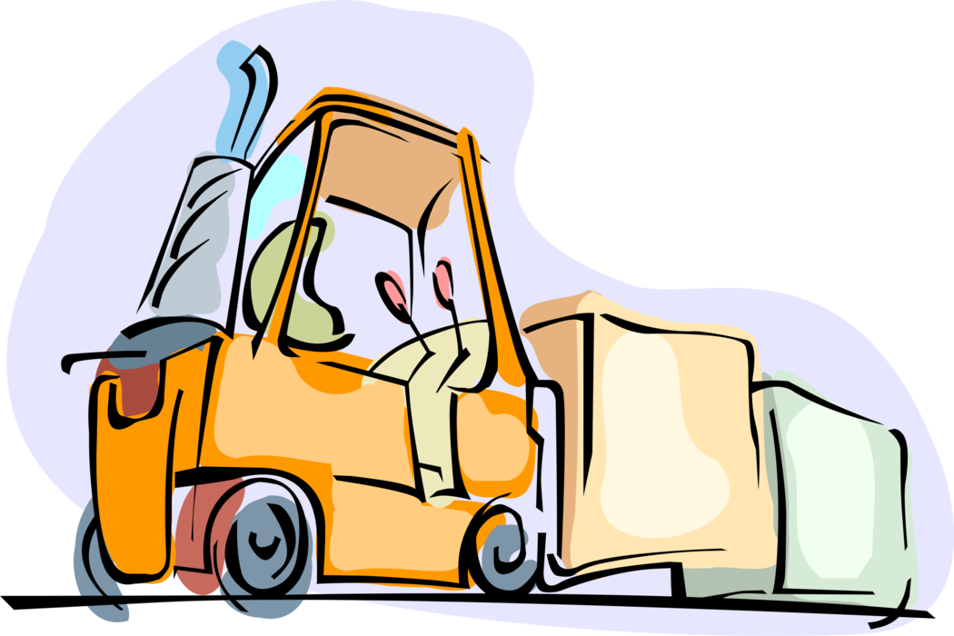 Vector Illustration of Industrial WarehouseForklift Truck Lifts Heavy Objects