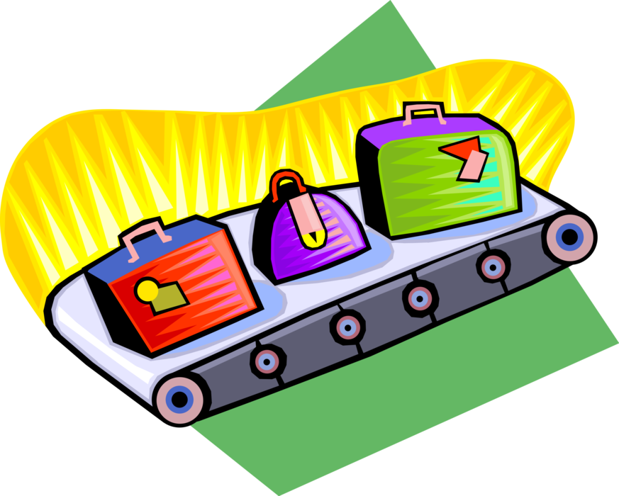 Vector Illustration of Airport Conveyor Belt with Passenger Travel Suitcases and Luggage