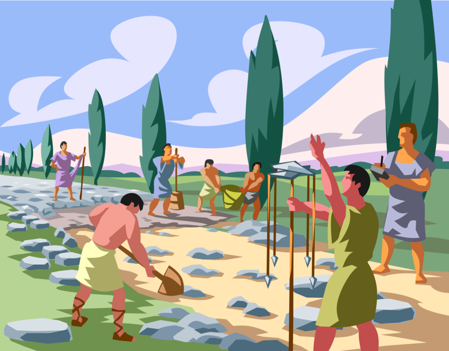 Vector Illustration of Romans Building the Appian Way Roman Roads of the Ancient Republic of Rome