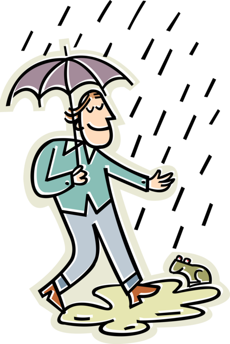 Vector Illustration of Man Walking in the Rain with an Umbrella or Parasol Rain Protection