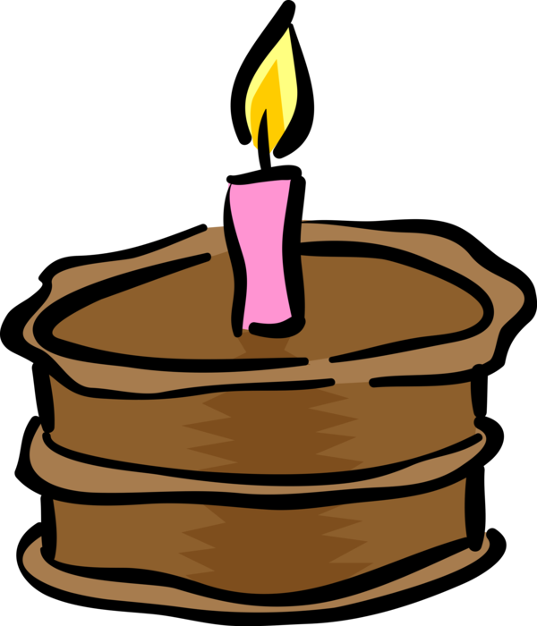 Vector Illustration of First Birthday Cake Slice with Lit Candle