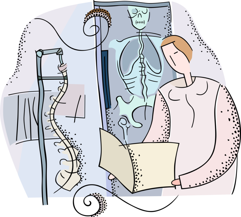 Vector Illustration of Health Care Professional Doctor Physician Examines Patient Spinal X-Ray