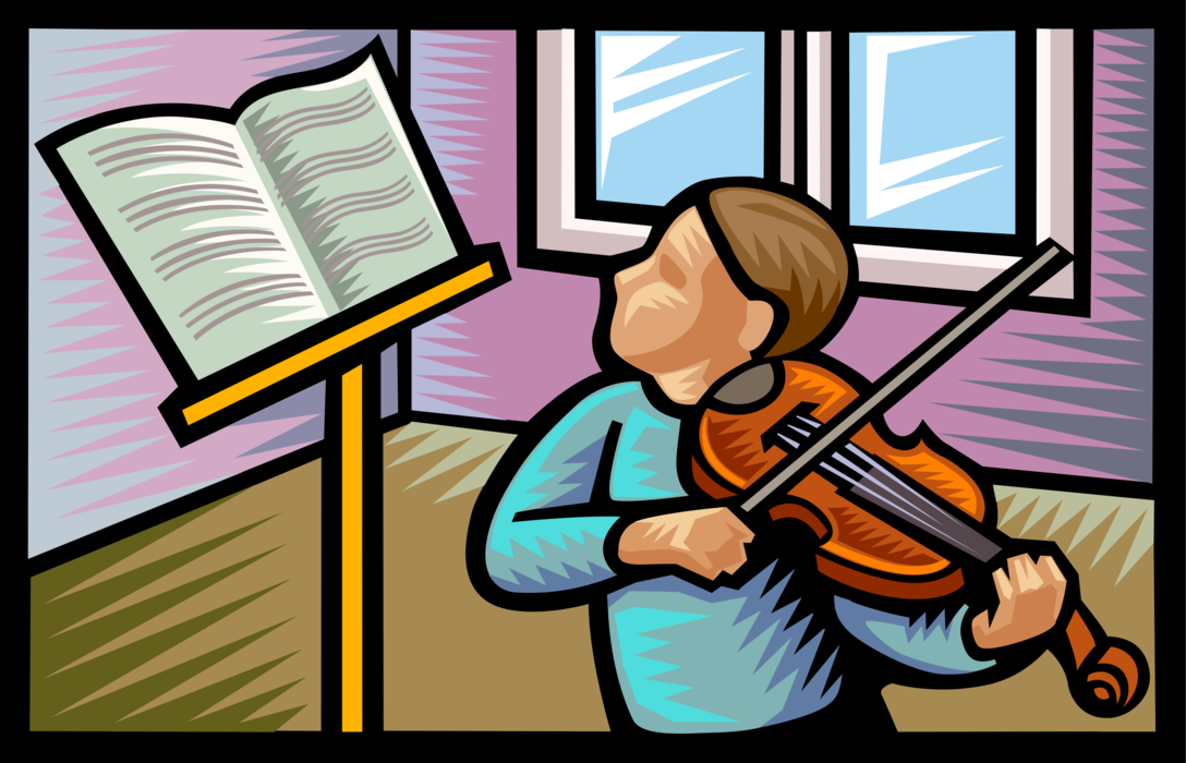 Vector Illustration of Violin Student Takes Lessons to Play Violin Stringed Musical Instrument Lessons