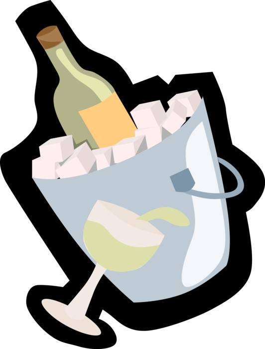 Vector Illustration of Champagne Carbonated Sparkling Wine Chilling on Ice