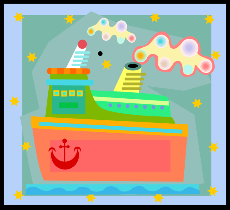 Vector Illustration of Cruise Ship or Ocean Liner Passenger Ship used for Pleasure Voyages