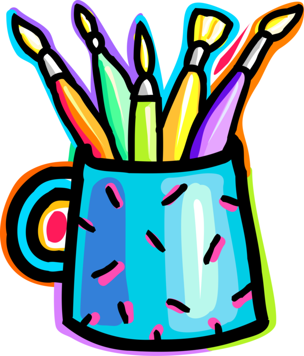 Vector Illustration of Visual Arts Artist's Paintbrushes in Mug Cup
