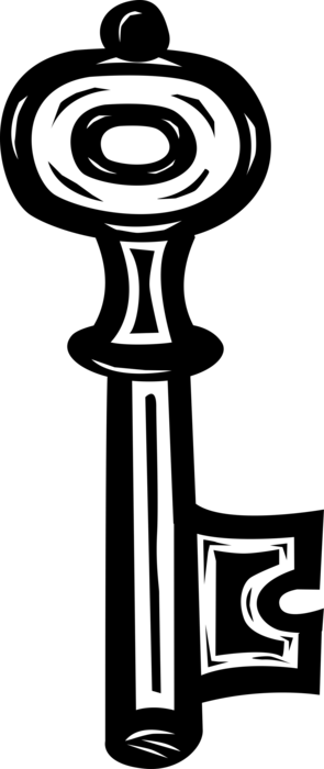 Vector Illustration of Skeleton Security Key Opens Locks