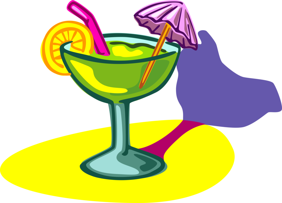 Vector Illustration of Exotic Alcohol Beverage Drink with Umbrella Parasol