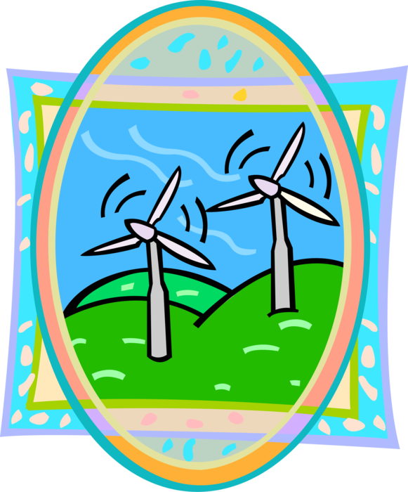 Vector Illustration of Wind Power Turbine Windmills Renewable Green Energy Source