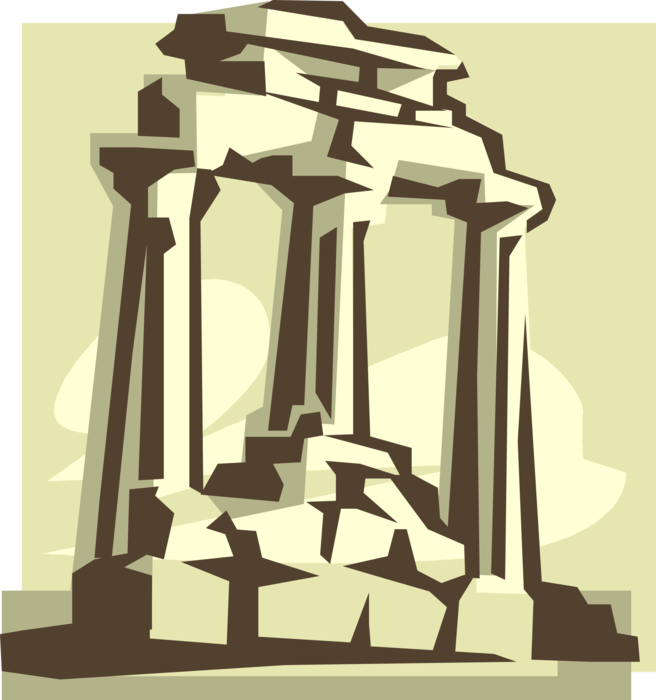 Vector Illustration of Ancient Rome Roman Ruins with Classic Column Architecture