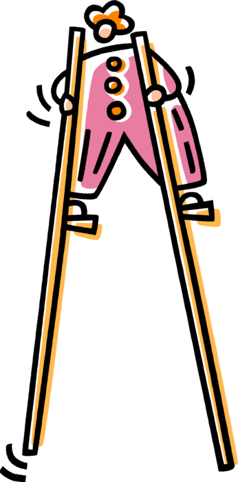 Vector Illustration of Big Top Circus Clown Walking on Stilts