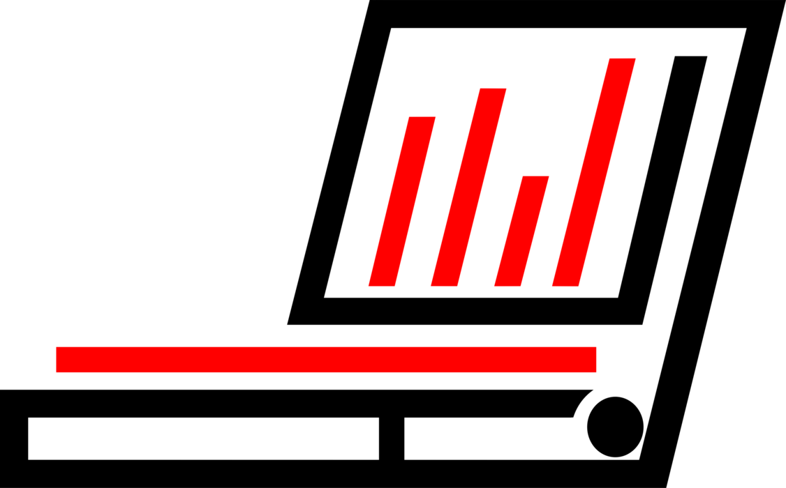 Vector Illustration of Notebook or Laptop Computer with Bar Chart Presentation Graphics