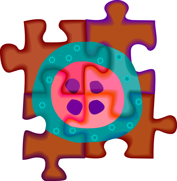 Vector Illustration of Small Fastener Button Overlaid on Puzzle Pieces