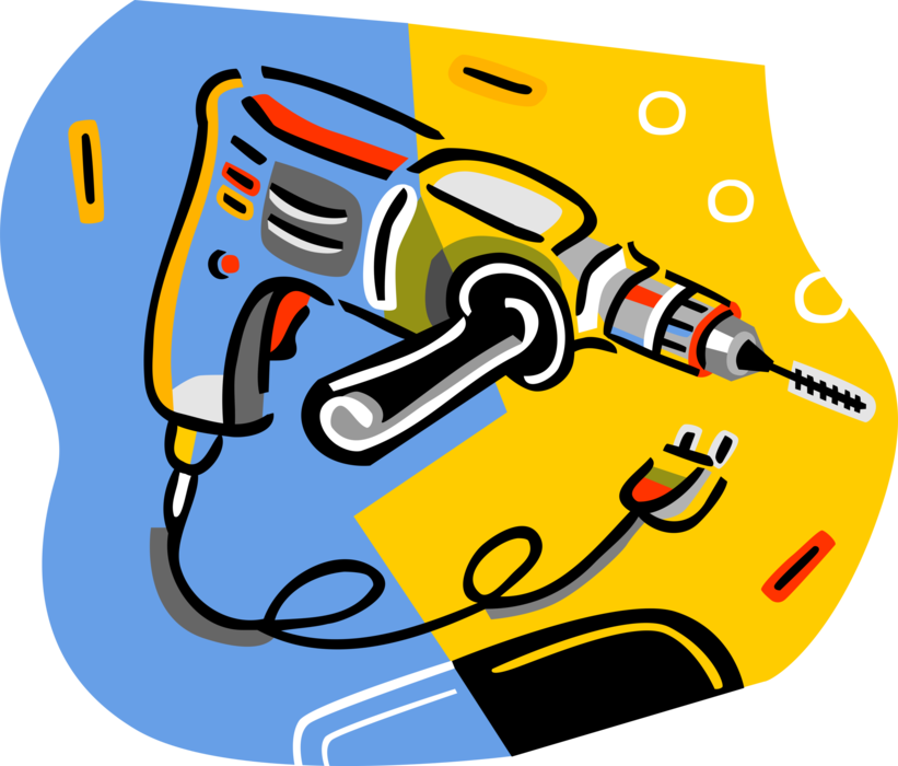 Vector Illustration of Portable Electric Powered Drill Tool 