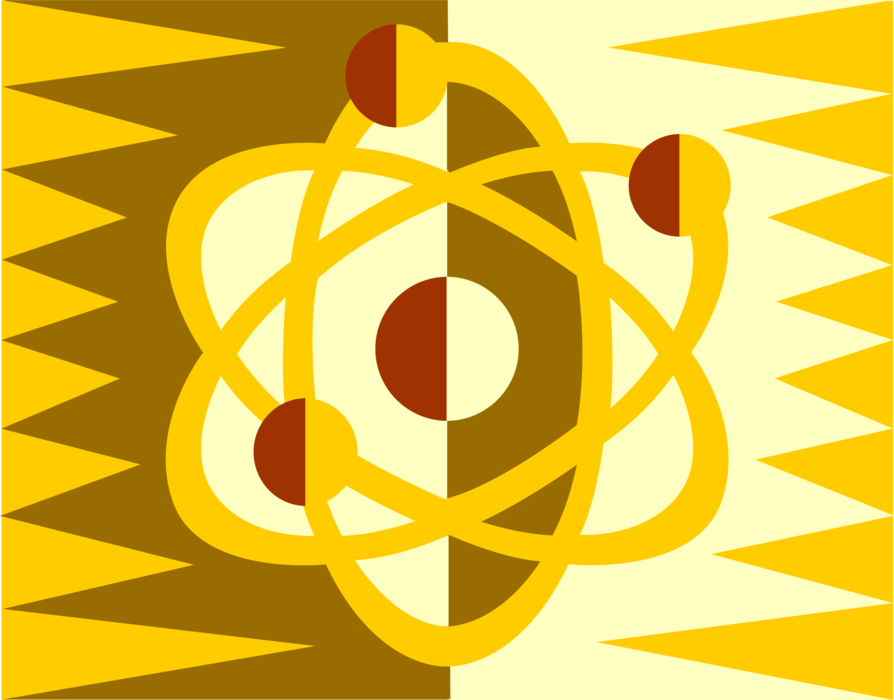 Vector Illustration of Atomic Energy Science Atom Symbol with Nucleus, Neutrons, Protons and One or More Electrons