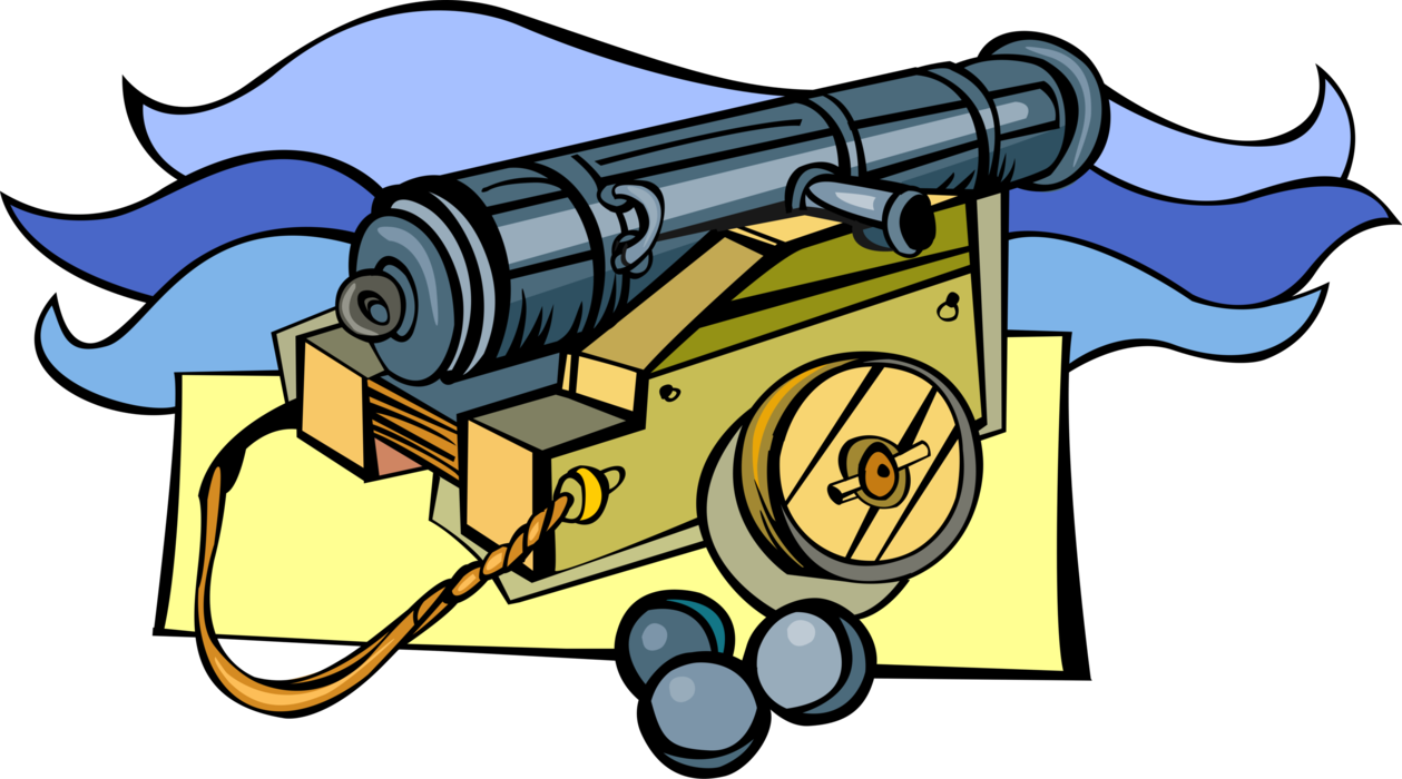 Vector Illustration of Buccaneer Pirate Ship's Cannon Fires Blast