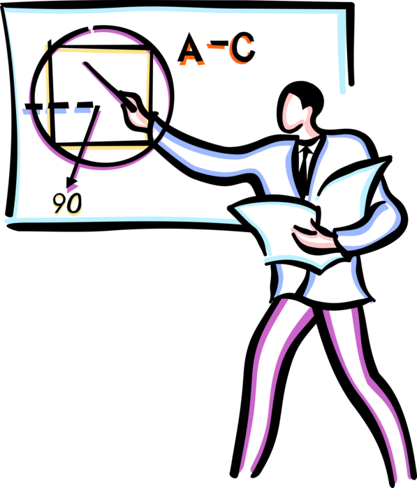 Vector Illustration of Teacher Teaching in School Classroom at Whiteboard
