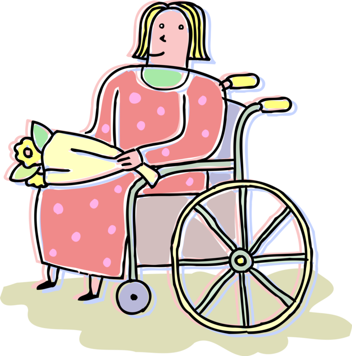 Vector Illustration of Handicapped or Disabled Patient in Wheelchair with Flowers