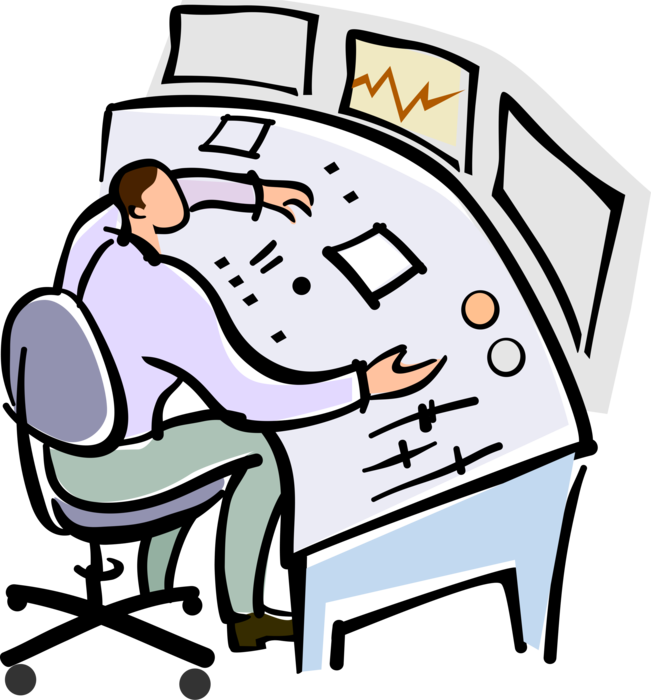 Vector Illustration of Studio Control Room Technician at Mixing Board