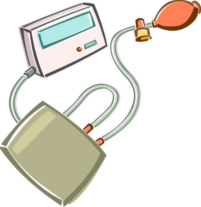 Vector Illustration of Blood Pressure Gauge Aneroid Sphygmomanometer with Cuff Measures Arterial Pressure in Systemic Circulation