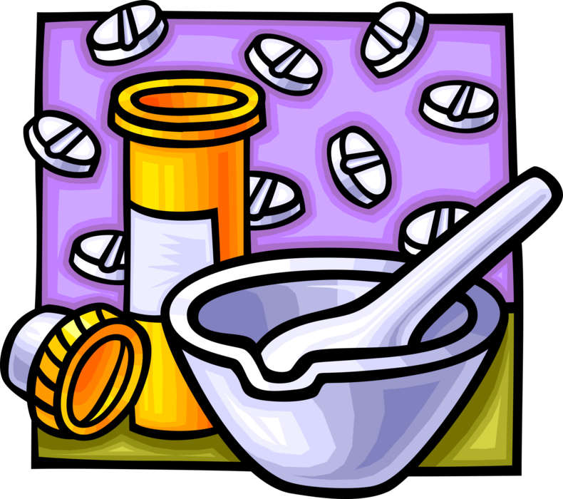 Vector Illustration of Mortar and Pestle used in Pharmacies to Crush Ingredients for Prescription Medicine