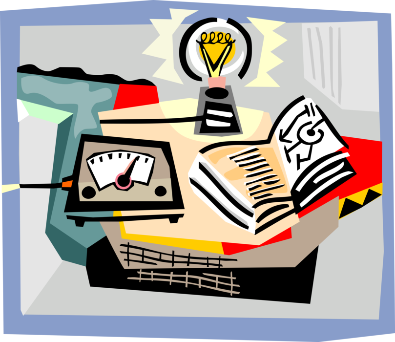 Vector Illustration of School Physics Classroom Studies Electricity with Algebra Voltage, Current, and Resistance