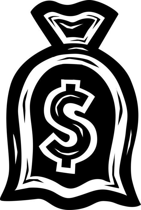 Vector Illustration of Money Bag, Moneybag, or Sack of Money used to Hold and Transport Coins, Cash and Banknotes