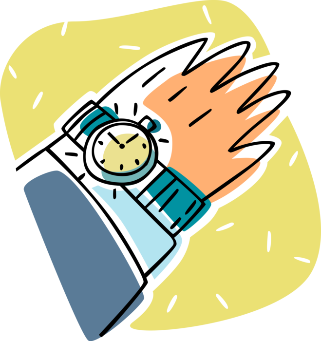 Vector Illustration of Hand with Wristwatch Timepiece Keeps Time