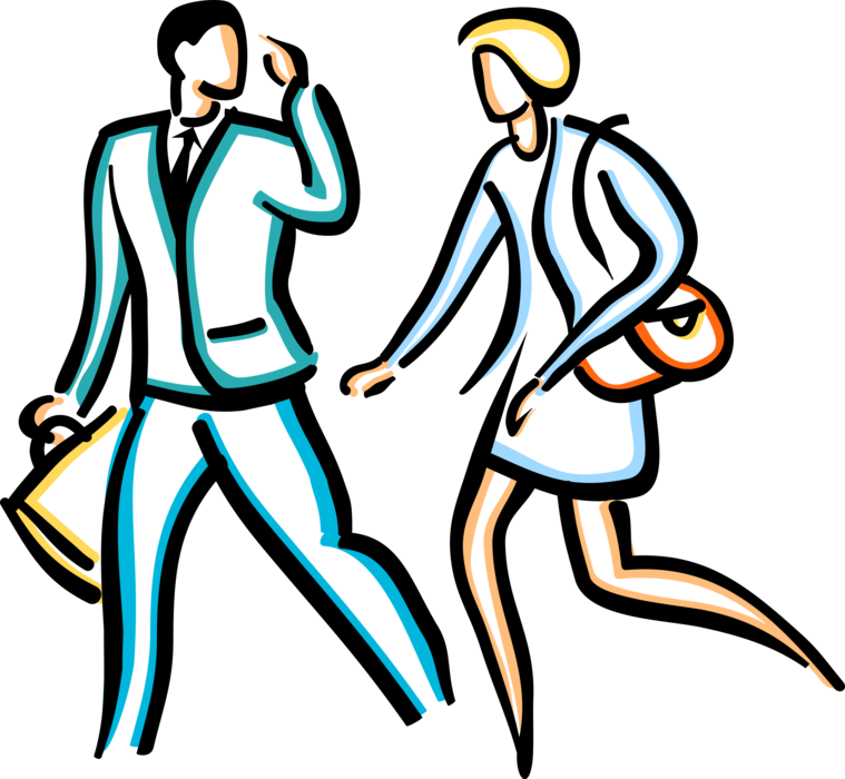 Vector Illustration of Business Colleagues Talking and Walking