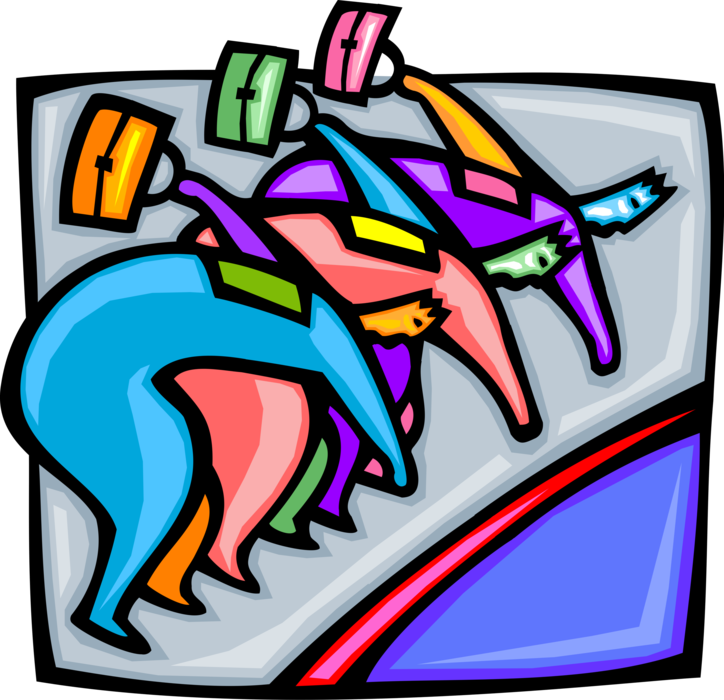 Vector Illustration of Businessmen Competitive Swimmers Prepare for Swimming Competition Race