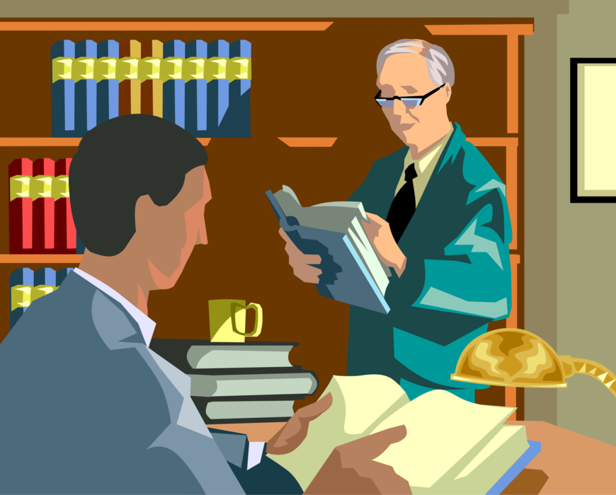 Vector Illustration of Attorneys at Law Review Legal Precedent Court Decisions in Preparing Litigation