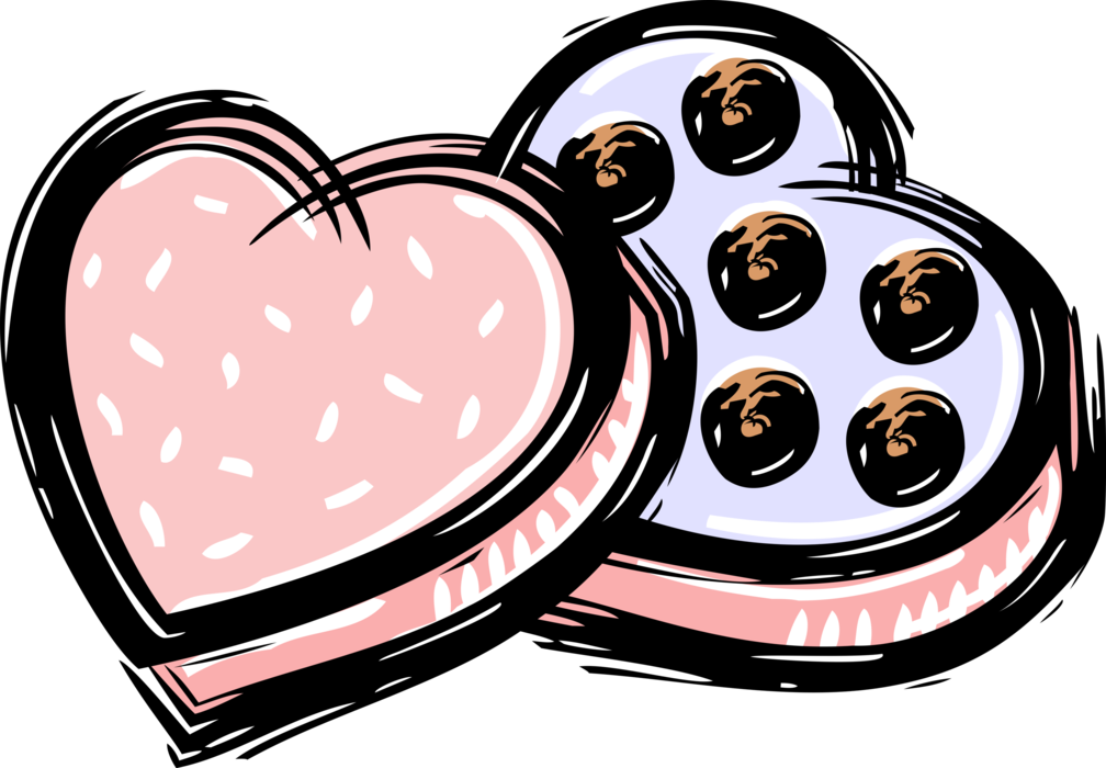 Vector Illustration of Valentine's Day Sentimental Heart-Shaped Box of Chocolate Confections Expression of Affection